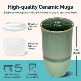 Nova Ceramics Emerald mug with lid demonstrates secure spill prevention during commutes