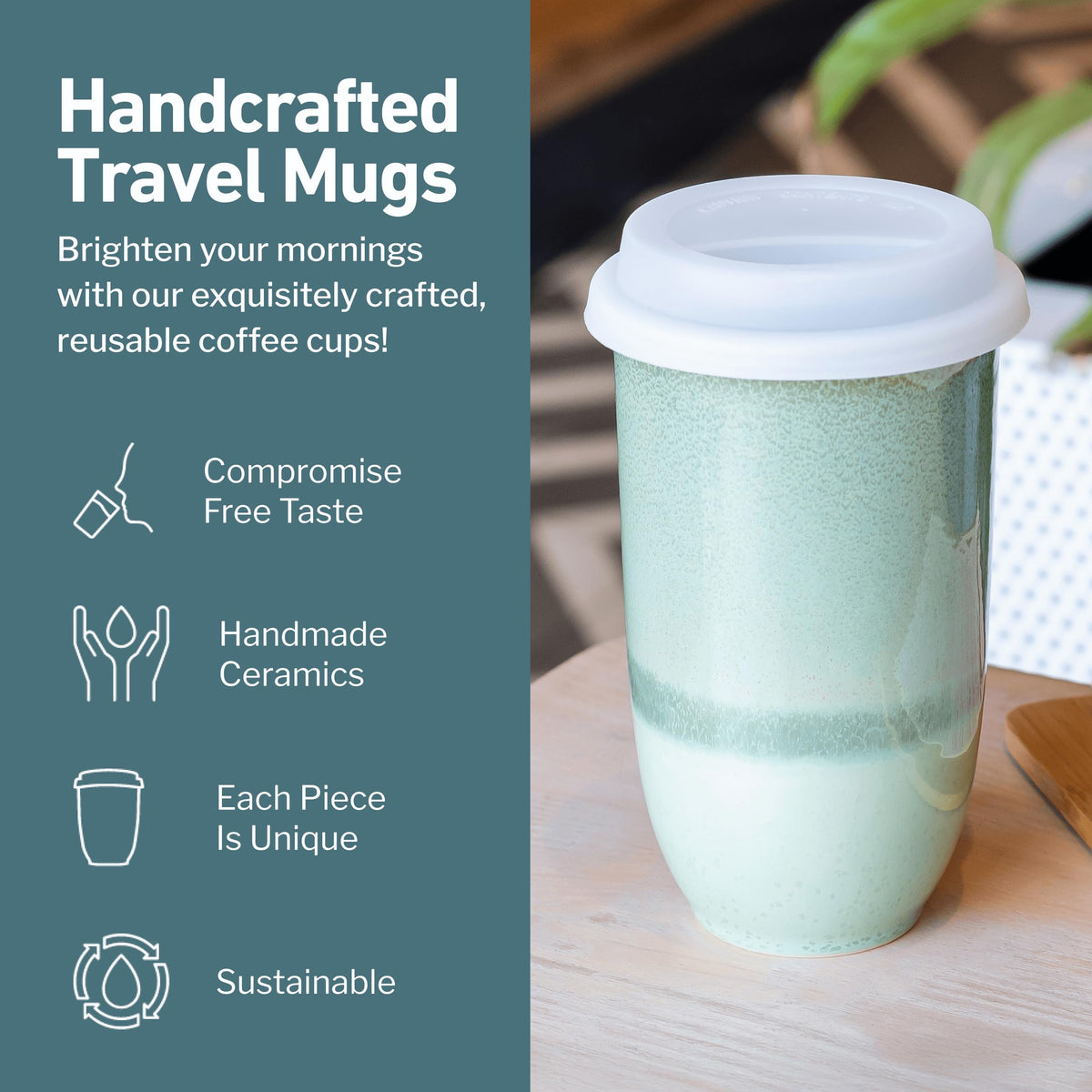 Nova Ceramics Emerald two-tone glaze highlights craft, keeps coffee tasting fresh on trips