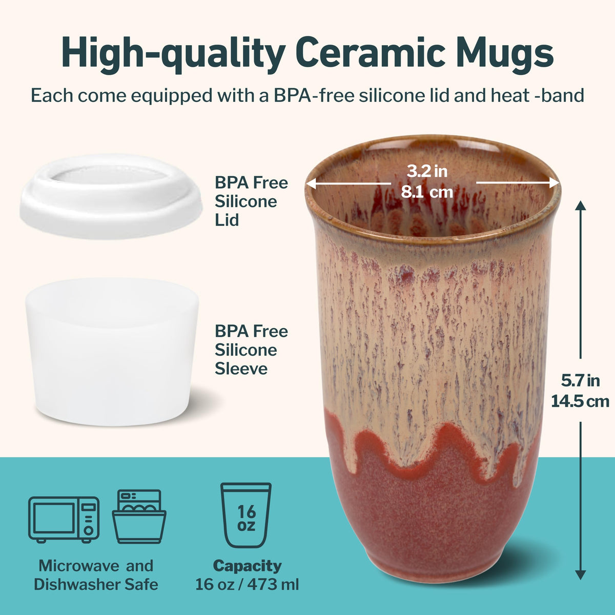 NOVA CERAMICS Jupiter red glaze swirl adds distinctive color to each cup