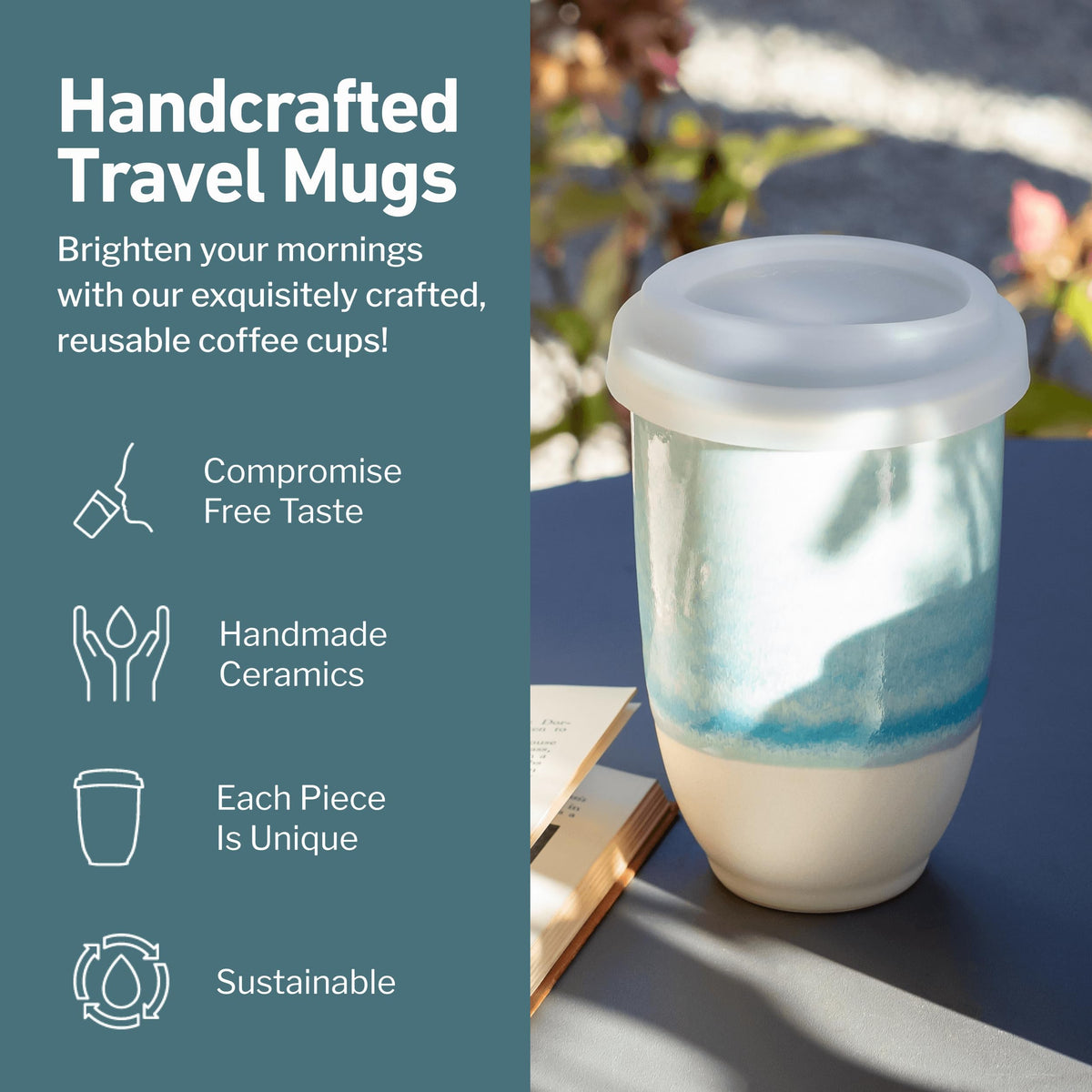 Nova Ceramics Lagoon mug featuring blue glaze, showcasing a coastal-inspired finish