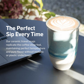 Nova Ceramics Lagoon travel mug on the go fitting car cup holders