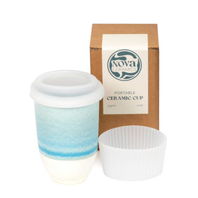 Nova Ceramics Lagoon travel mug 12oz with coastal glaze, ideal for everyday coffee on the move