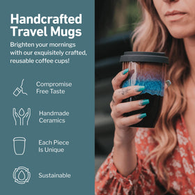NOVA CERAMICS Monsoon mug features blue glaze on a black base for a distinctive look.