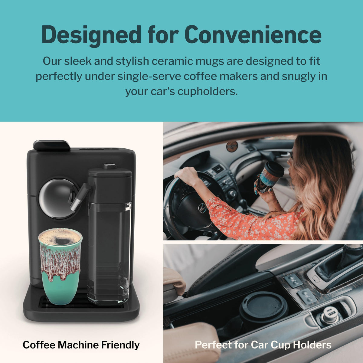 Nova Ceramics Nebula mug fits car cup holders for travel