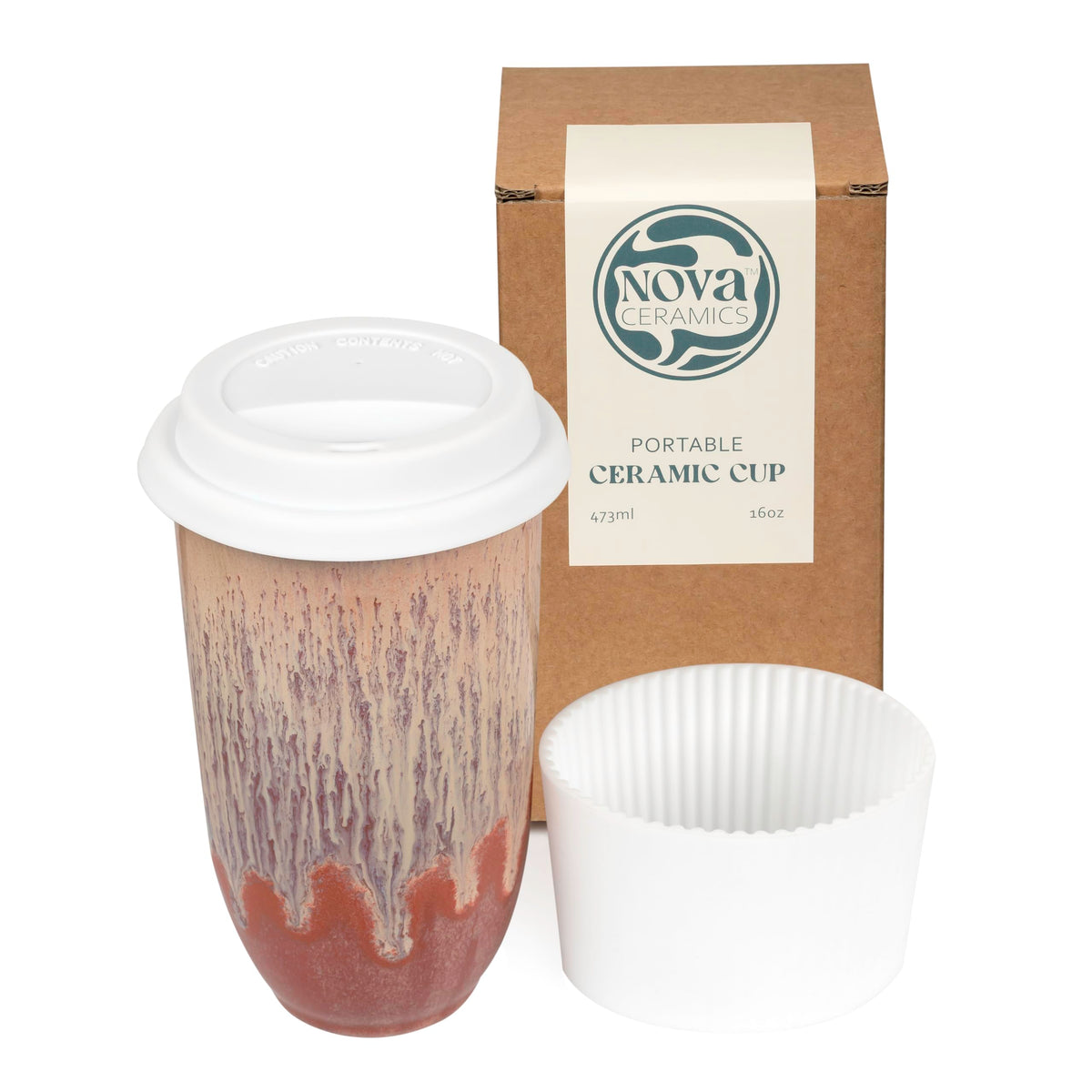 NOVA CERAMICS travel cup with Jupiter glaze and secure lid for spill-free on-the-go sipping