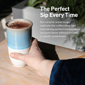 Nova Ceramics Travel Coffee Tumbler car cup holder-friendly design fits snugly for easy commuting
