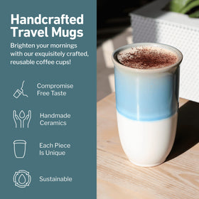 Nova Ceramics Travel Coffee Tumbler lid and handle close-up, spill-free portability for on-the-go coffee