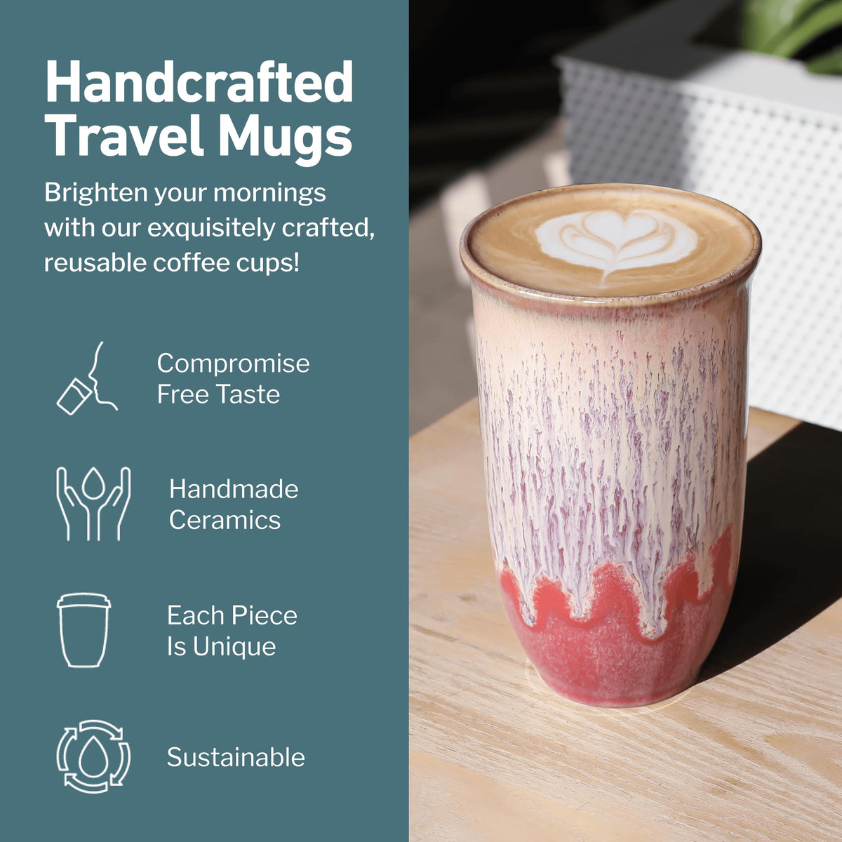 NOVA CERAMICS 16oz ceramic travel mug designed for everyday coffee on the move
