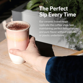 NOVA CERAMICS travel mug compact dimensions fit most cup holders and bags.
