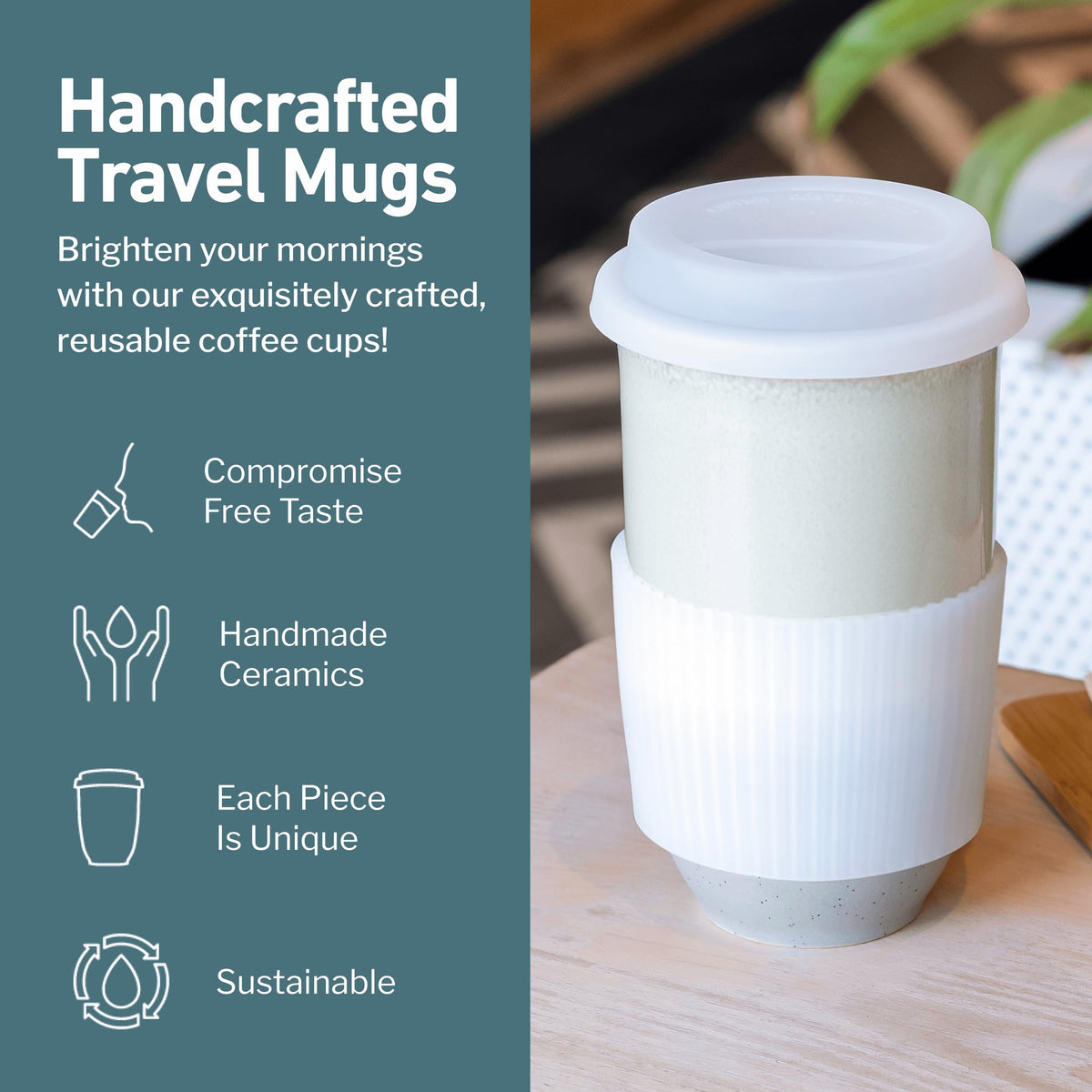Nova Ceramics Travel Mug lid-closure ensures spill-free sipping on the go.