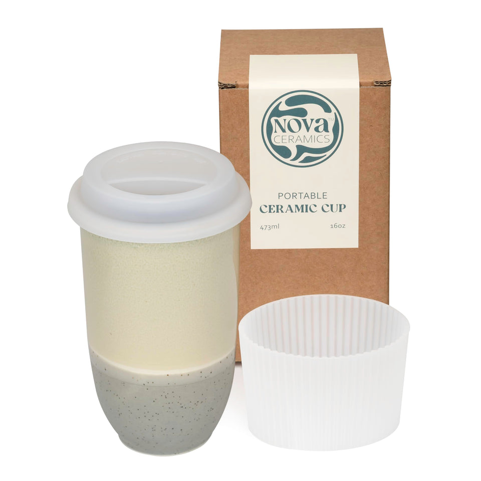 Nova Ceramics Travel Mug Mist design for a calm, nature-inspired coffee experience.