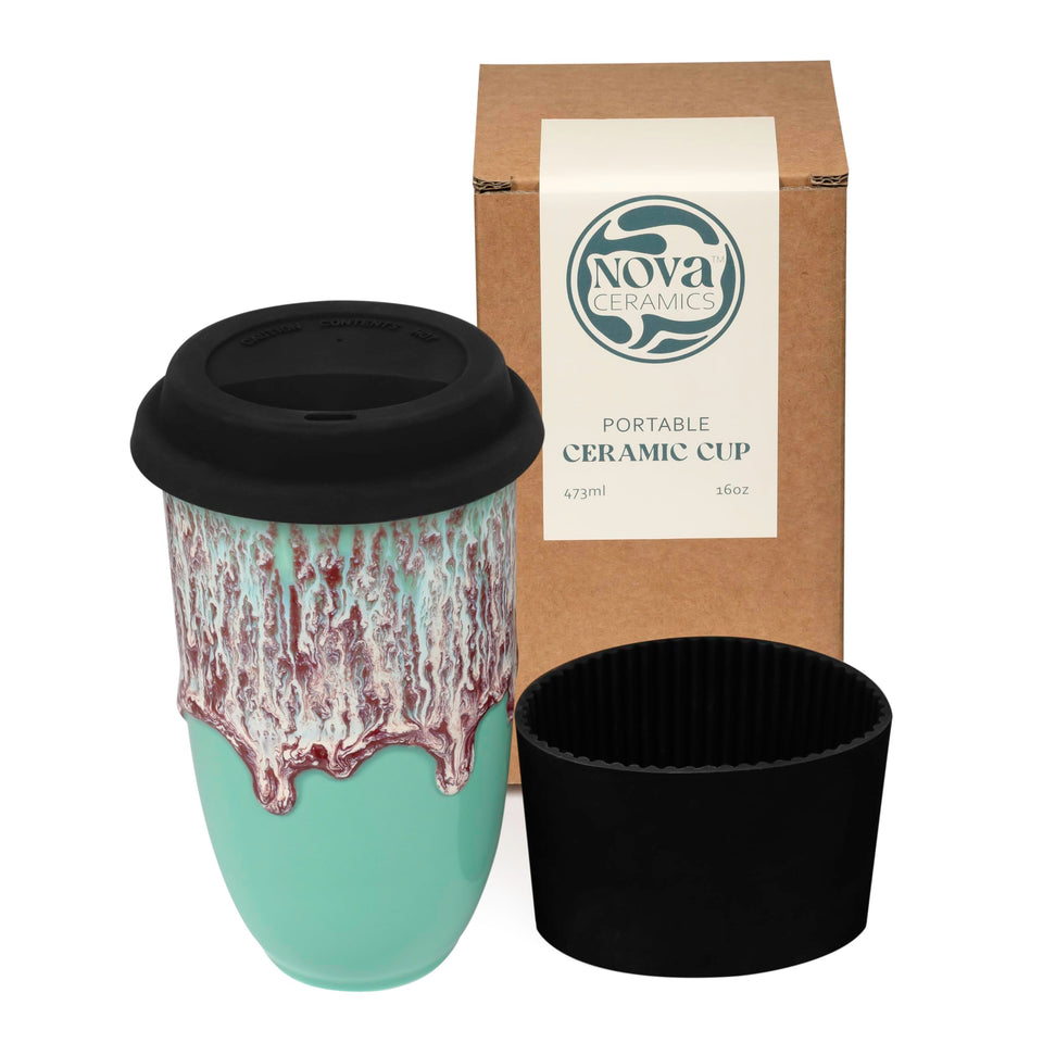 Nova Ceramics Nebula travel mug with swirl design for on-the-go coffee