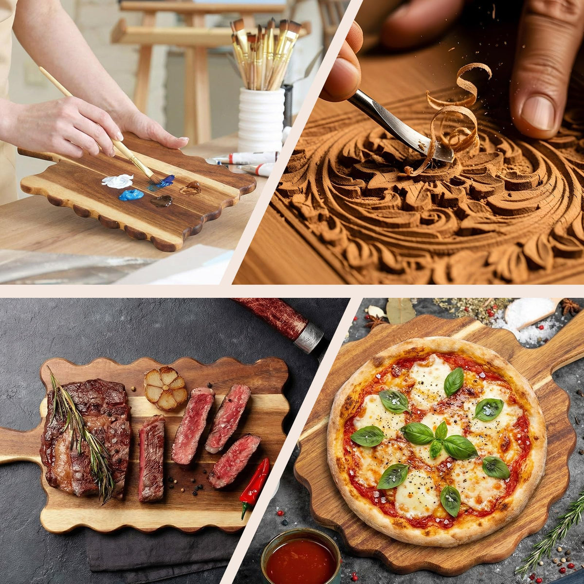 Novabright durable 0.6-inch thick acacia board resists warps and cracks.
