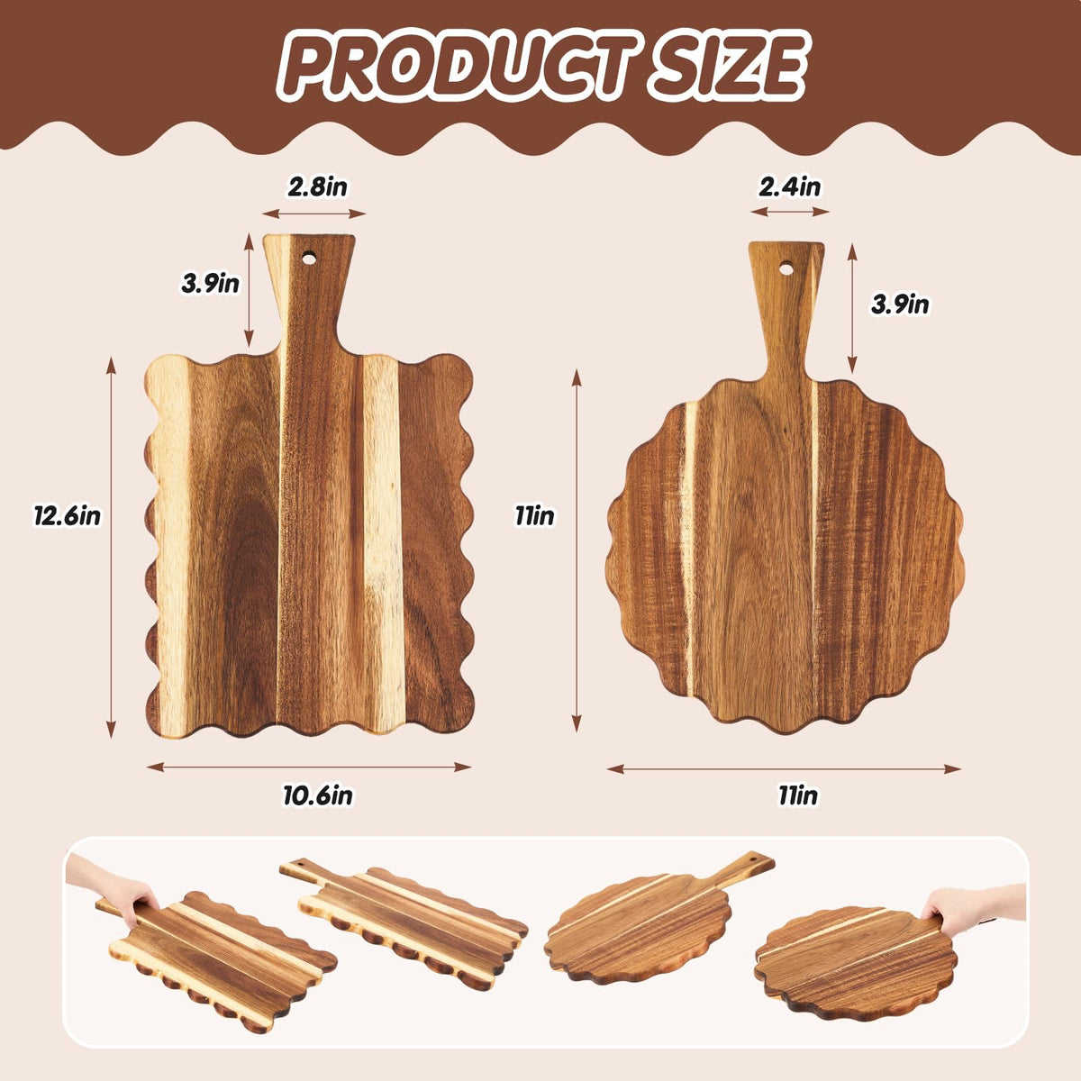 Novabright rectangular acacia cutting board with handle, ideal for meal prep.