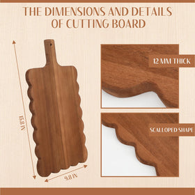 Novabright scalloped wood cutting board with handle for easy transport to table or patio.