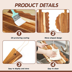 Novabright wave-edge acacia wood board with ergonomic grip for transport.