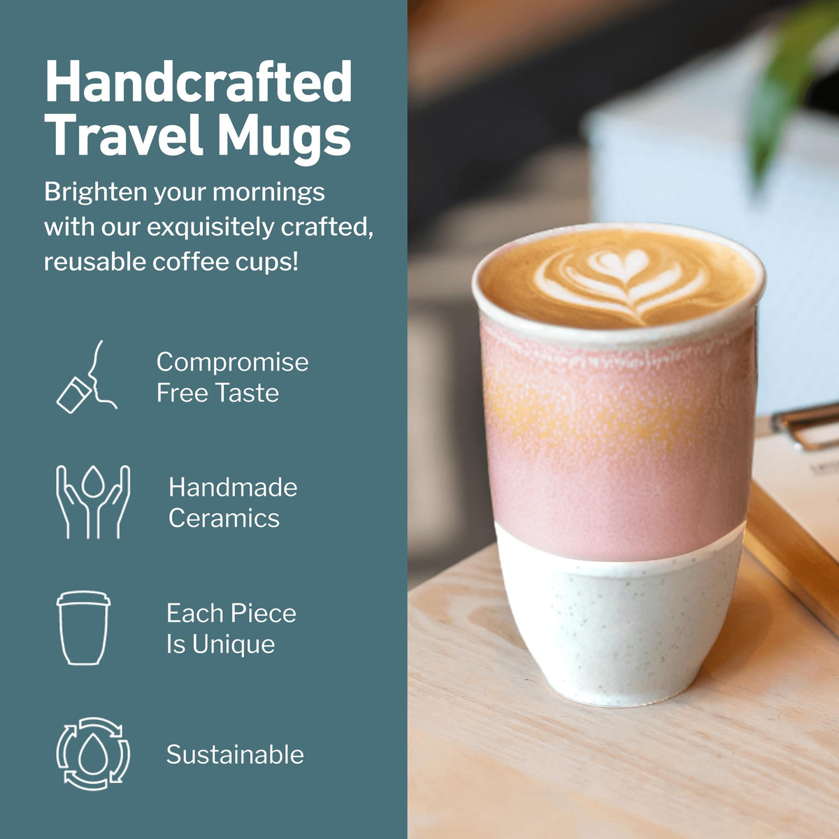 NOVA CERAMICS Travel Mug afterglow glaze close-up highlighting premium ceramic.