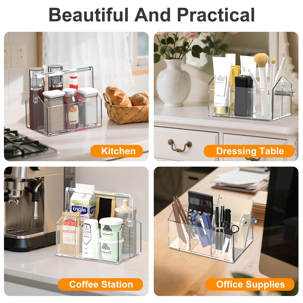Novacrylion acrylic utensil caddy featuring four compartments for organized storage