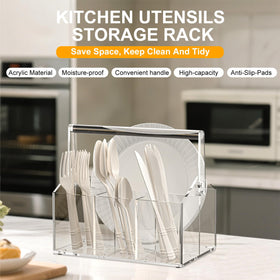Novacrylion acrylic utensil caddy showing drainage holes for quick drying