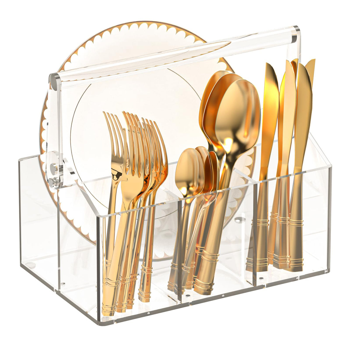 Novacrylion acrylic utensil caddy with rotating handle for easy carrying and access