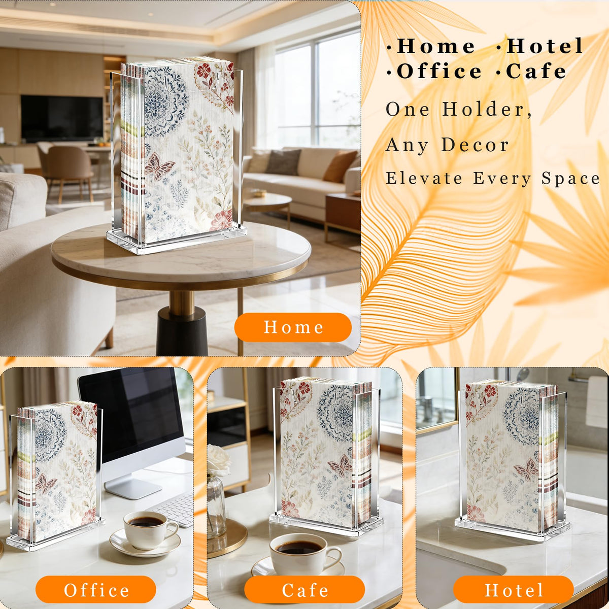 Novacrylion kitchen vanity napkin dispenser blends with decor and saves space.