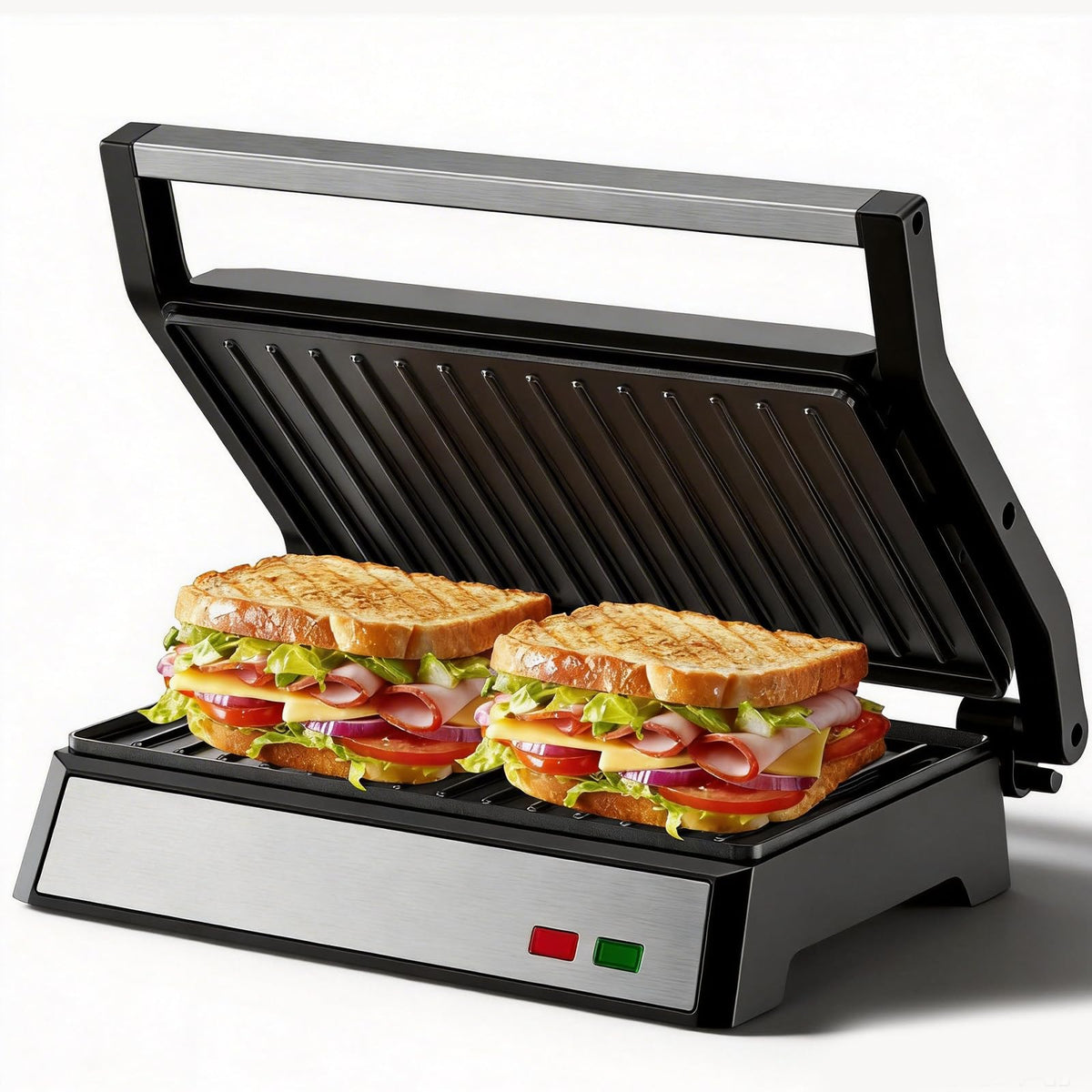Novalife Panini Press Grill with closed-lid view, ideal for quick, even-toasted sandwiches.