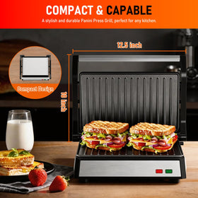 Novalife Panini Press Grill cool-touch handles keep hands safe during use.