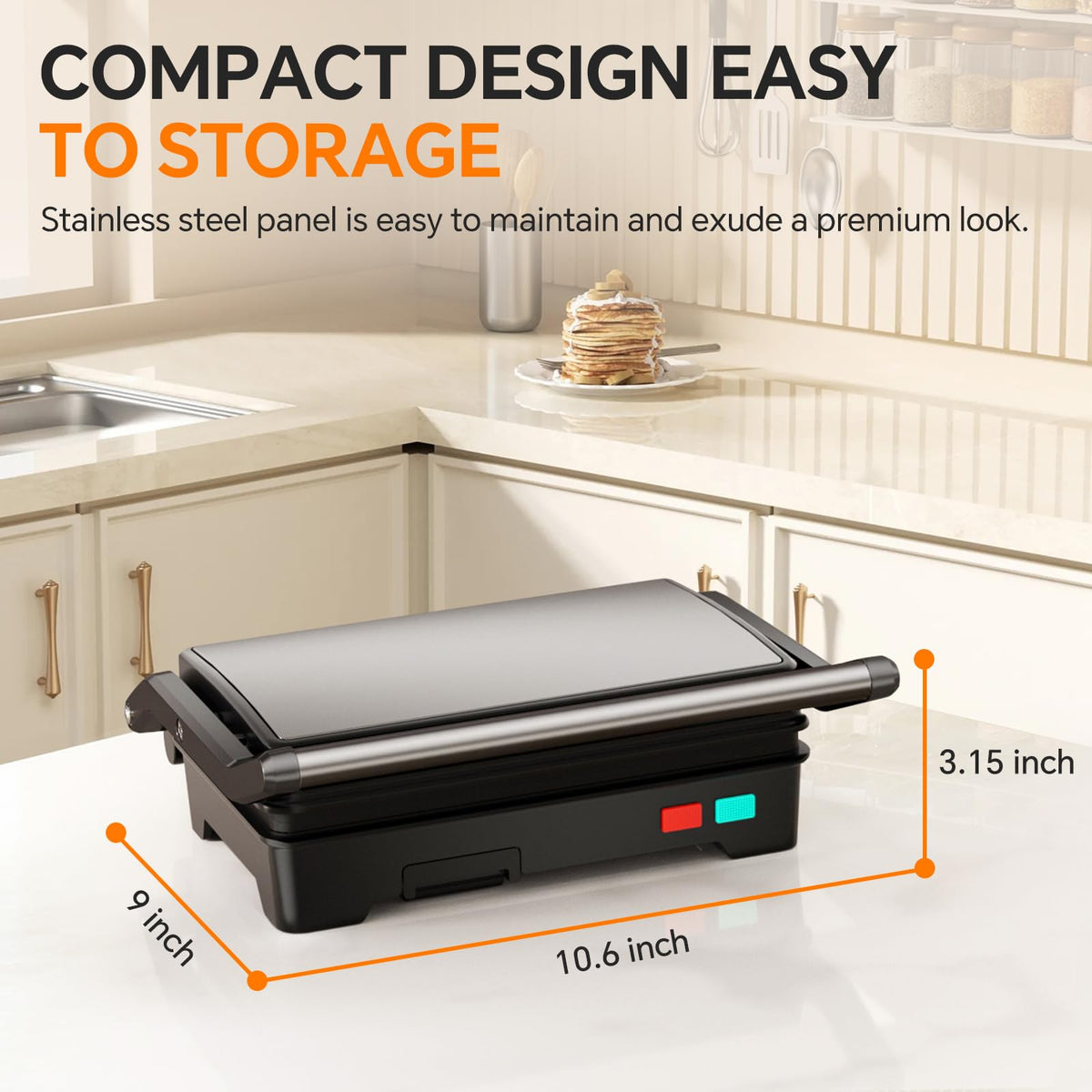 Novalife Panini Press Grill non-stick plates simplify post-cook cleanup.