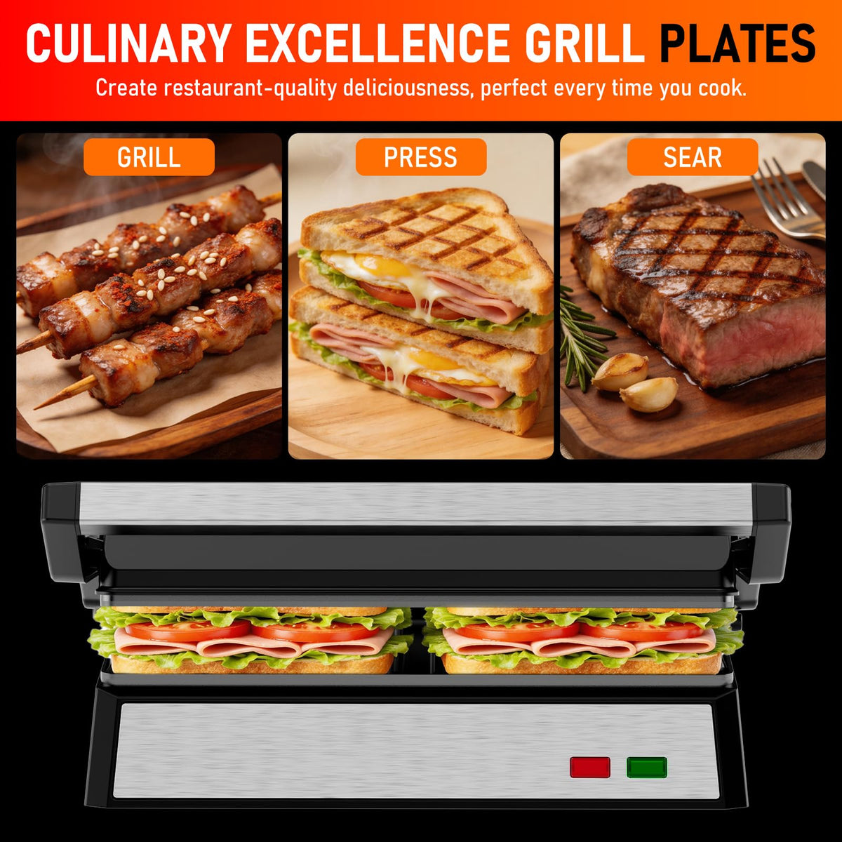 Novalife Panini Press Grill even heat distribution for consistent browning.