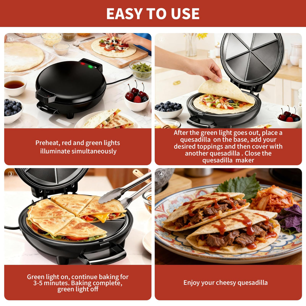 Novalife Quesadilla Maker auto-segments into six wedges for neat portions
