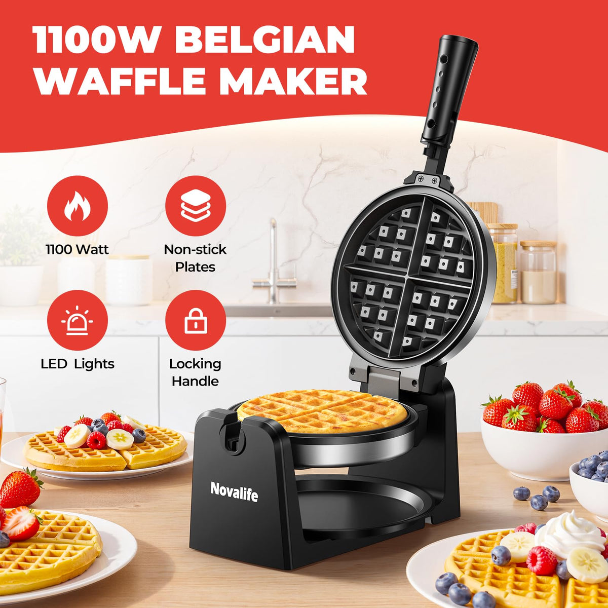Novalife Waffle Maker 180flip in action for quick, even waffles