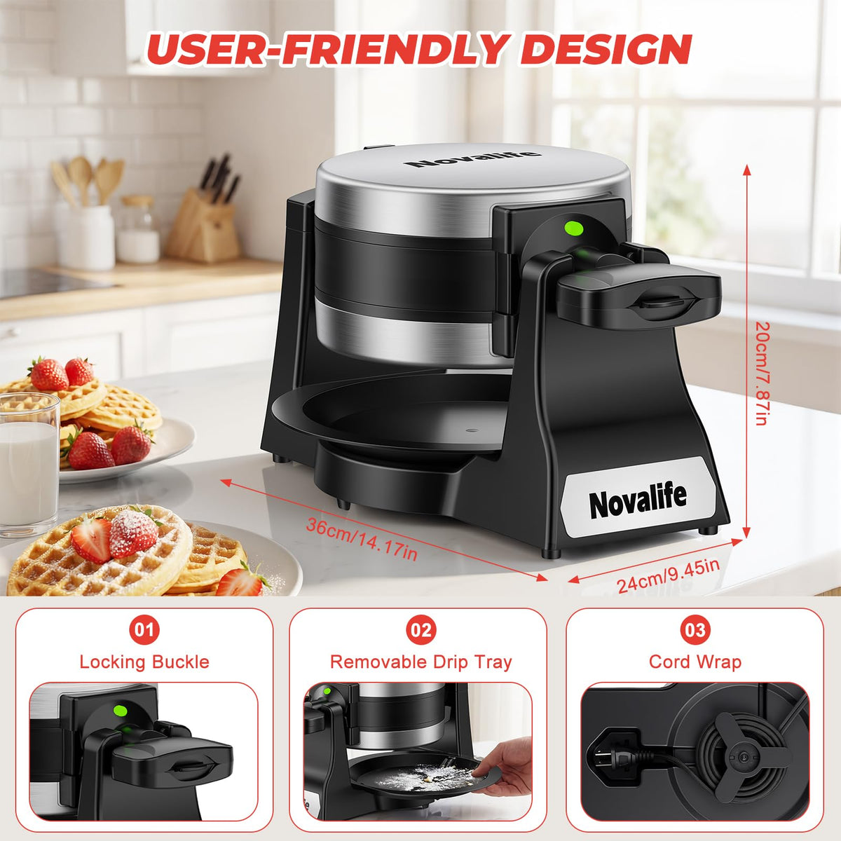 Novalife compact design fits kitchens and stores upright.
