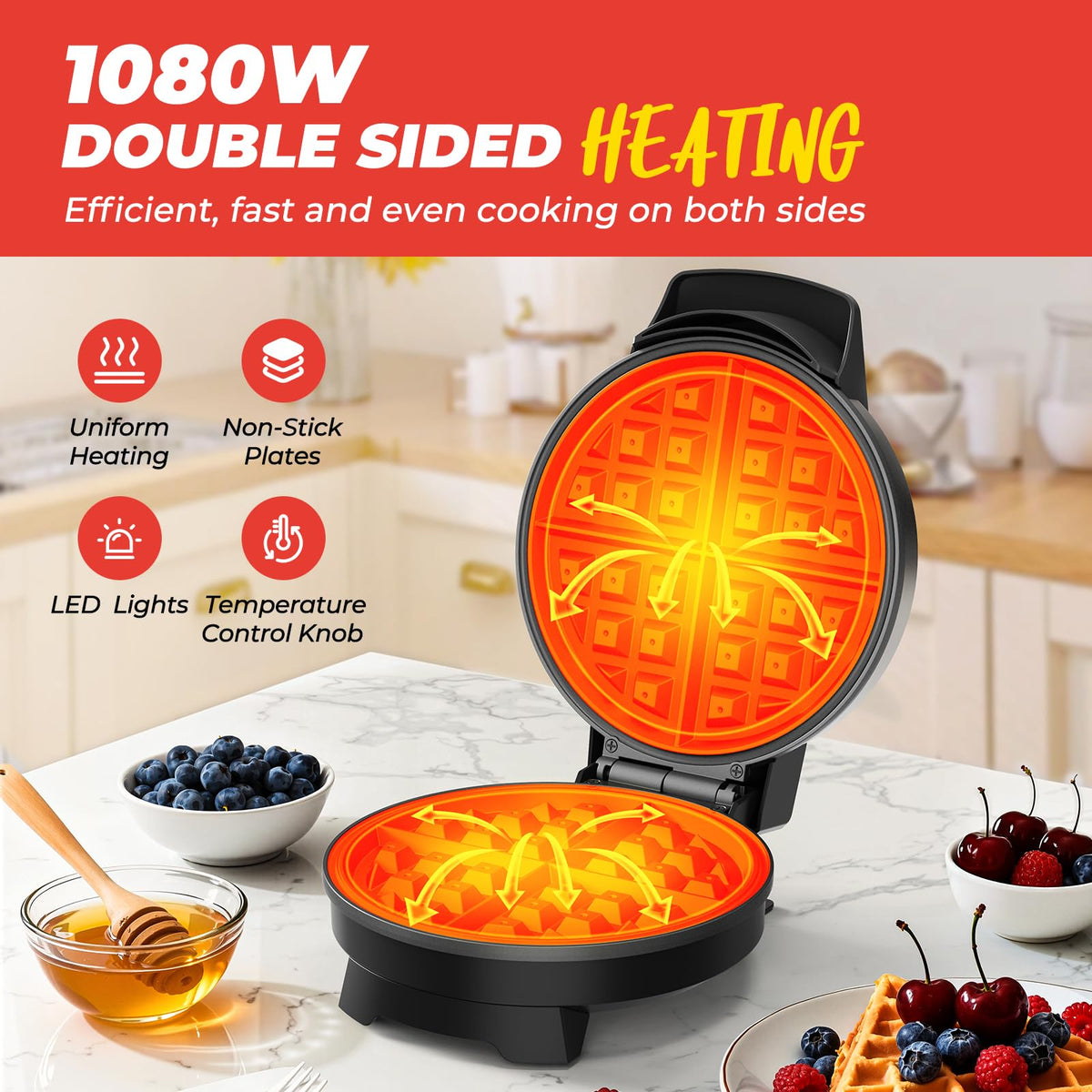 Novalife waffle maker with double-sided heating for faster breakfasts