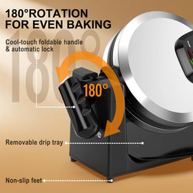 Novalife waffle maker foldable cool-touch handle for safe flipping.