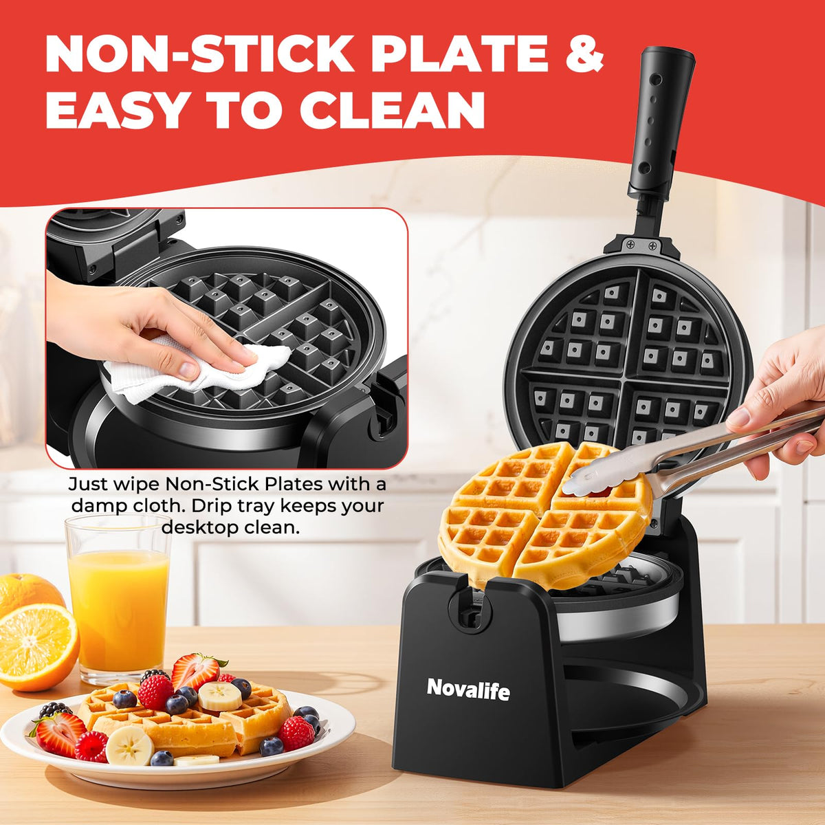 Novalife nonstick plates release waffles easily for cleanup