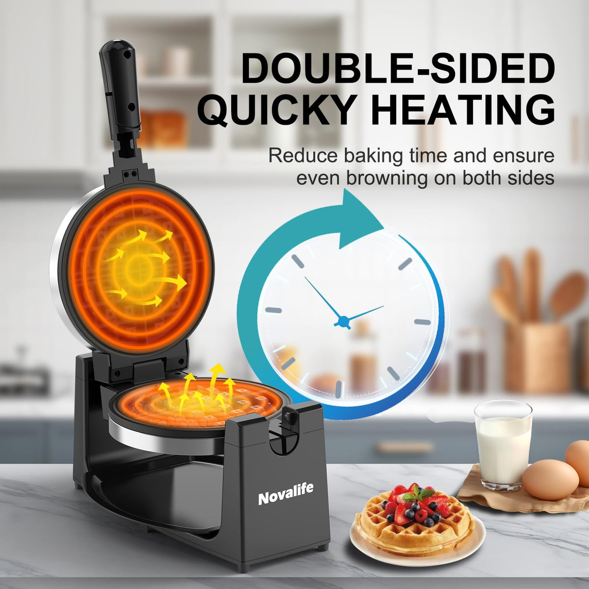 Novalife waffle maker nonstick plates for easy release and quick cleanup.