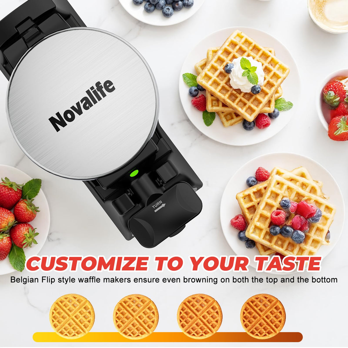 Novalife nonstick plates release waffles smoothly and simplify cleanup.