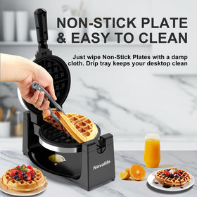 Novalife waffle maker removable drip tray for quick cleanup.