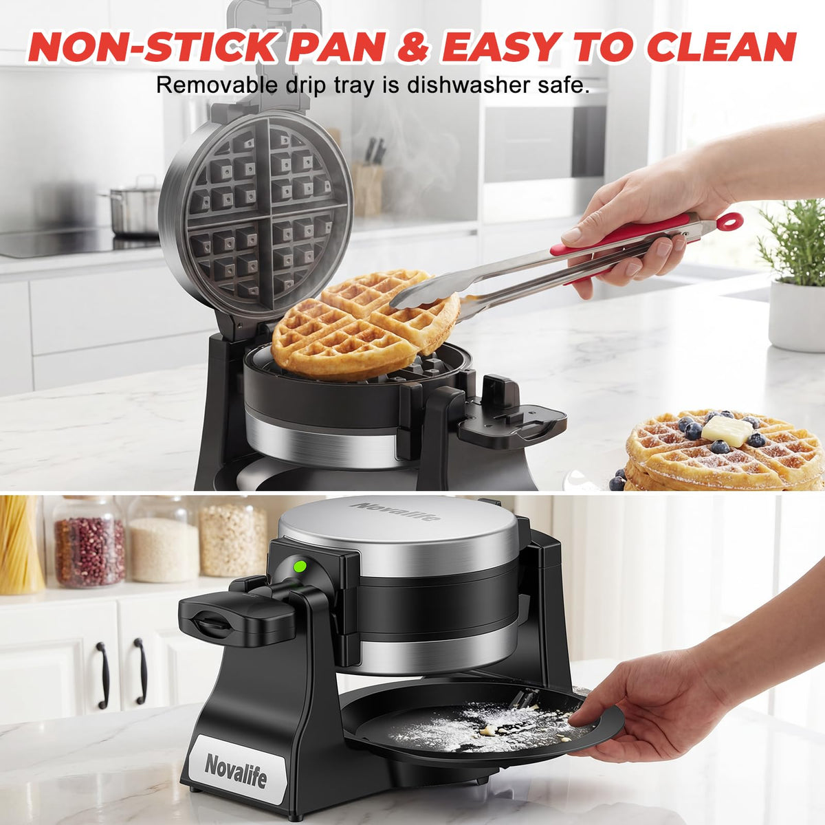 Novalife removable drip tray helps keep counters tidy after cooking.