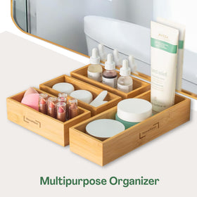 NovaNest bamboo drawer organizer doubles as a makeup and office organizer.