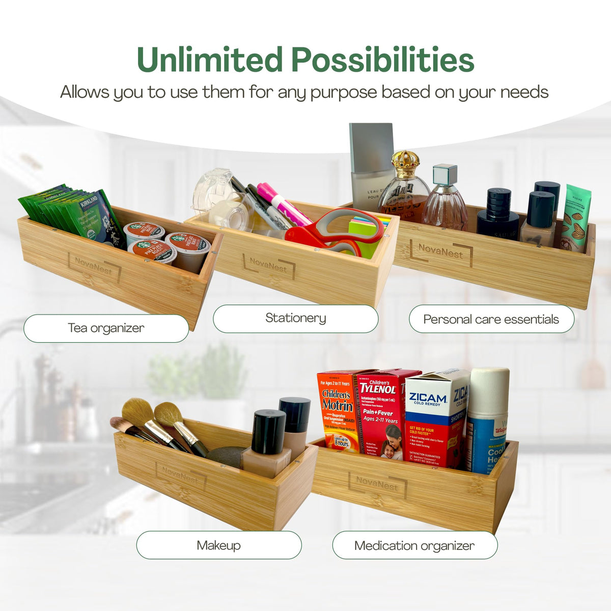 NovaNest bamboo baggie organizer set elevates kitchen storage and style.