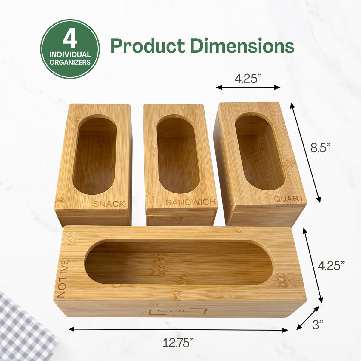 NovaNest bamboo baggie organizer for sandwich bags simplifies lunch prep.
