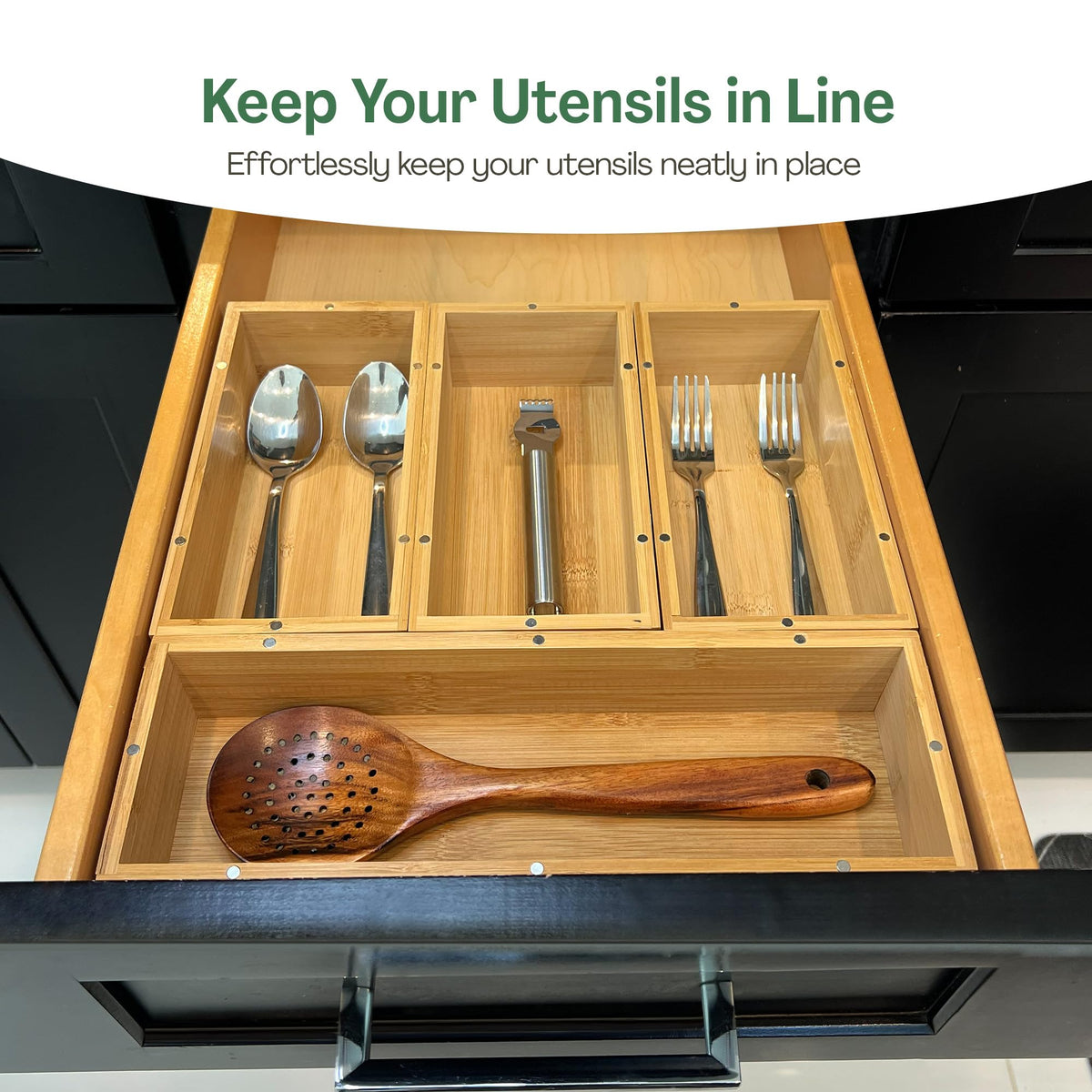 NovaNest bamboo baggie organizer for tea bags tidies the cabinet.