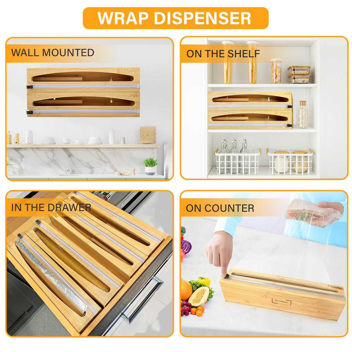 NovaNest wrap organizer in bamboo material for durable, eco-friendly storage