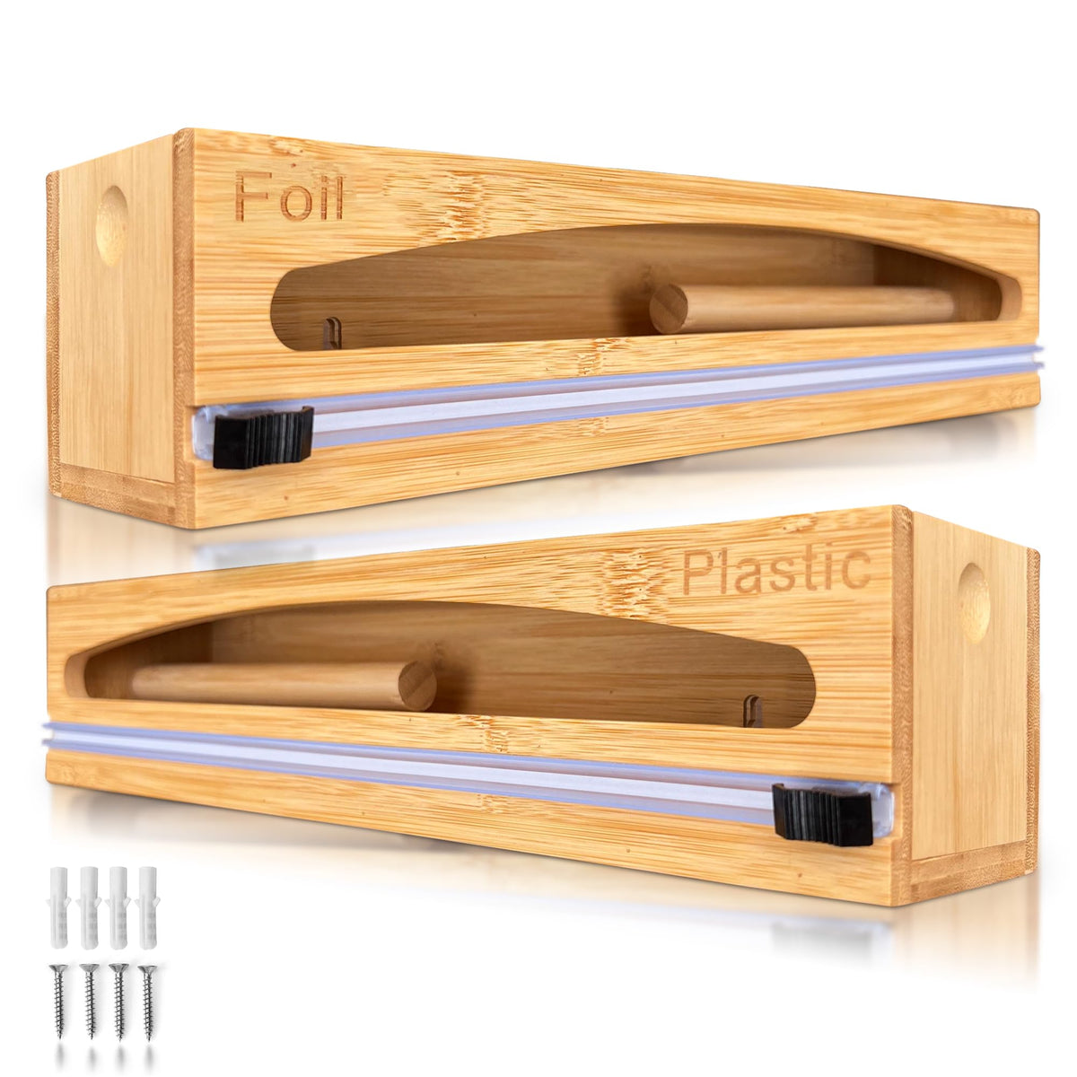 NovaNest wrap organizer close-up with built-in cutter for clean, precise cuts