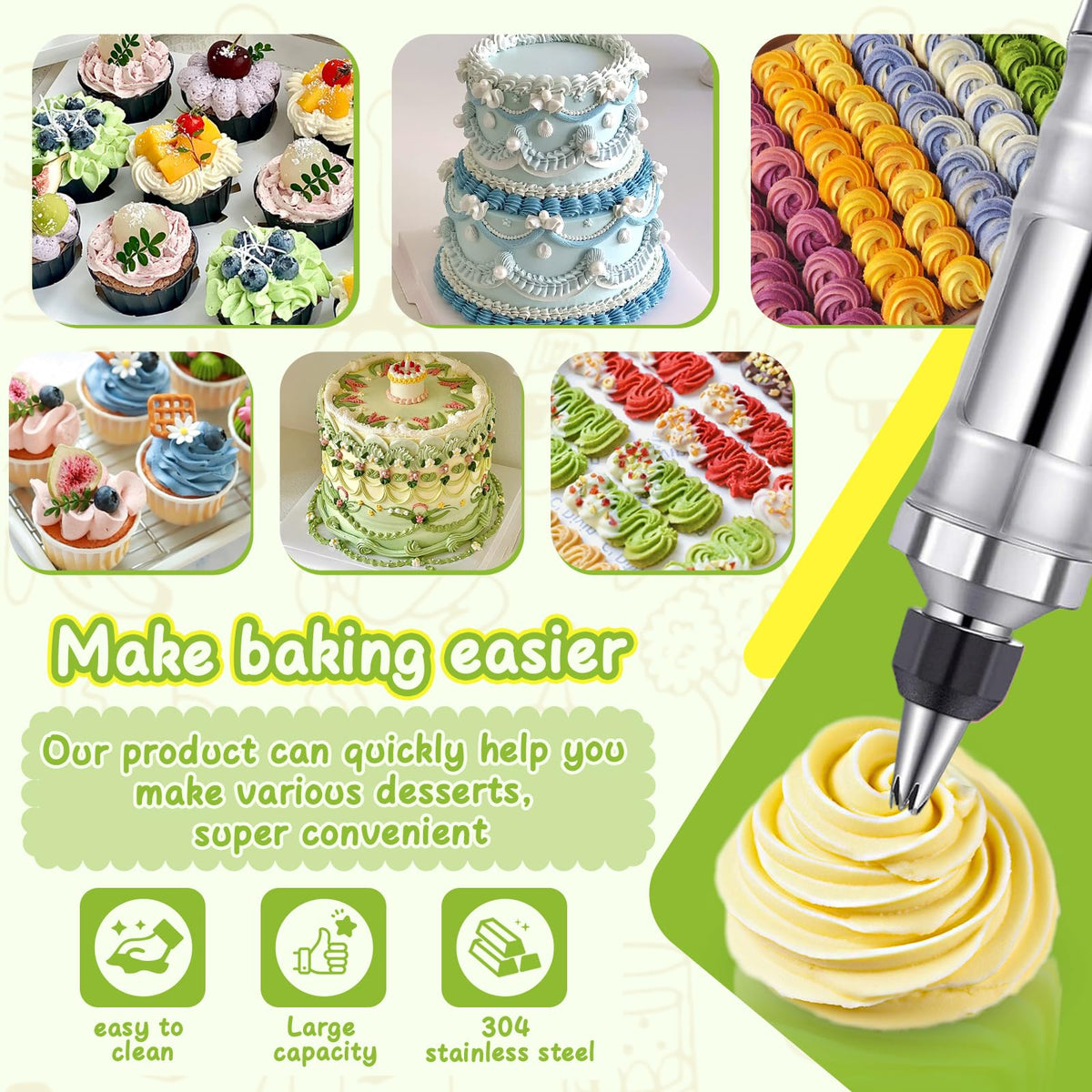 NOVANO 54 piping tips array shows versatile decorating options for cakes and cookies.