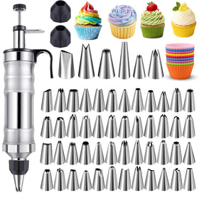 NOVANO dessert decorating syringe set contents displayed for easy baking organization.