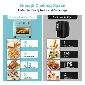 Novaspark door open reveals 16QT capacity for wings fries and pizza