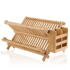 NOVAYEAH bamboo dish drying rack 2-tier for organized counters and air drying