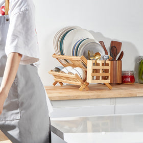 NOVAYEAH bamboo rack with utensil holder keeps countertops neat and utensils handy